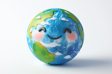 Fototapeta premium A cute cartoon Earth with a smiling face, representing environmental care and global unity.