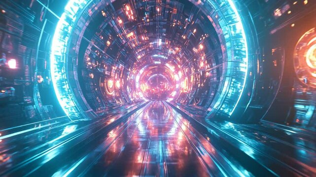 Futuristic corridor with luminous panels, the concept of the technology of the future