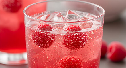 Refreshing Raspberry Cocktail With Ice Cubes For Summer Celebration