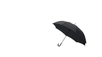 A black umbrella with a sturdy handle and a smooth, curved canopy, perfect for protection against rain isolated on white background or transparent png 