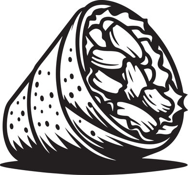recommend clip art: Silhouette vector of a chicken Caesar wrap with layered filling. Perfect for healthy food icons, deli menus, fast food graphics, and wrap sandwich designs.