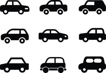 Collection of flat car icons in different styles