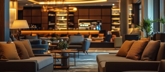 Luxurious Hotel Lobby Lounge: Evening Ambiance