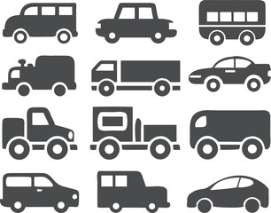 Fototapeta premium Various transportation vehicles in a flat silhouette style