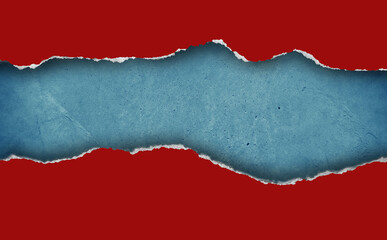 Ripped red paper on blue