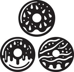 Fototapeta premium Silhouette vector of a delicious donut with icing and sprinkles. Ideal for bakery icons, sweet treats, dessert menus, and snack branding.
