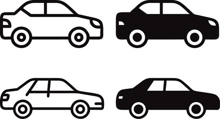 Collection of flat car icons in different styles