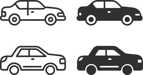 Collection of flat car icons in different styles