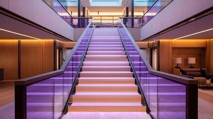 Fototapeta premium Elegant staircase design modern hotel lobby interior architecture luxurious environment wide angle contemporary style