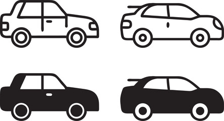 Collection of flat car icons in different styles