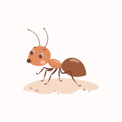 Cute cartoon ant with big eyes and rosy cheeks. Funny insect character in simple flat style. Perfect for kids designs, books, stickers, posters, and educational materials.

