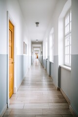 Empty hallway with wooden floor and muted color grading