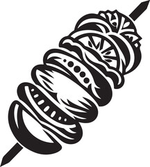 Obraz premium Silhouette vector of chicken kebab on a skewer, ideal for BBQ, grilled food icons, restaurant branding, takeaway menus, and Middle Eastern cuisine designs.