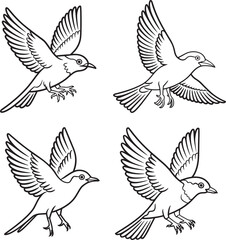 Obraz premium Birds set Line art vector illustration isolated On Transparent Background