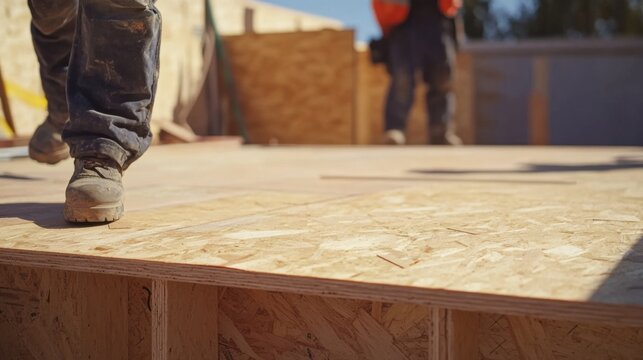 Carpenter cutting plywood at a construction site. Featuring precision and craftsmanship