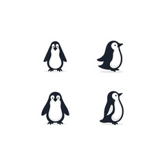 Obraz premium Set of Penguin Bird Icons Antartica Animal Polar Wildlife Cold Winter Climate Change Zoo Nature Logo Vector Illustration