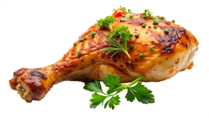 Grilled chicken leg  isolated on white background  PNG