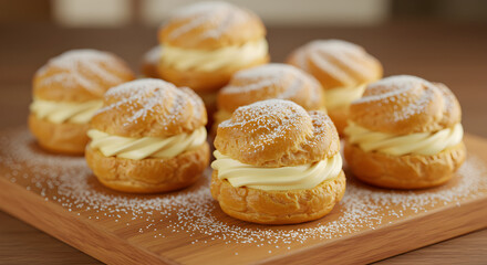 Delightful Cream Puffs Dusted With Powdered Sugar Ready to be Served