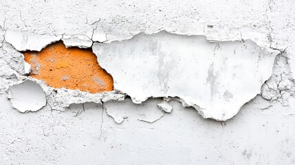 Obraz premium Textured Abstract: Peeling White Paint Reveals Orange Wall Surface, Creating Visual Contrast and Rustic Charm for Backgrounds.