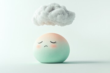 A sad, pastel-colored sphere with a grey cloud above, symbolizing depression or sadness.