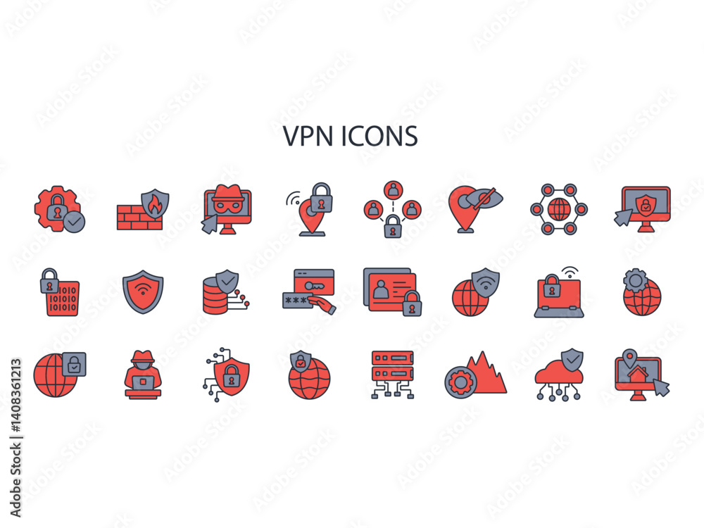 Poster vpn icon set.vector.editable stroke.linear style sign for use web design,logo.symbol illustration.