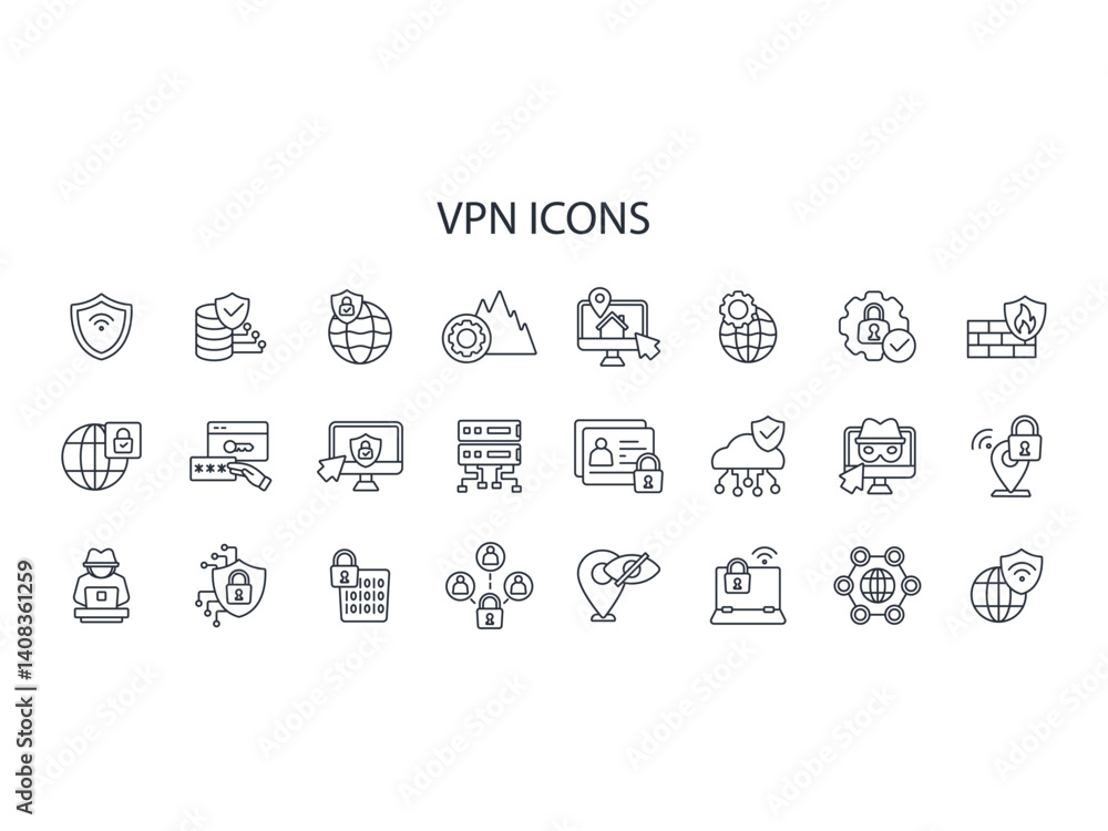 Poster vpn icon set.vector.editable stroke.linear style sign for use web design,logo.symbol illustration.