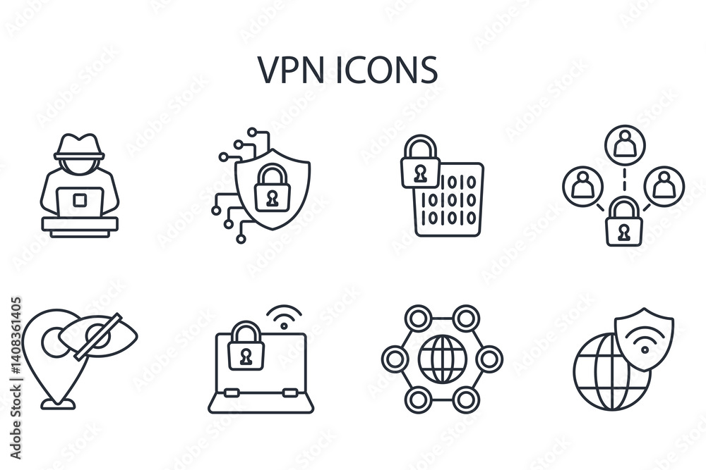 Poster vpn icon set.vector.editable stroke.linear style sign for use web design,logo.symbol illustration.