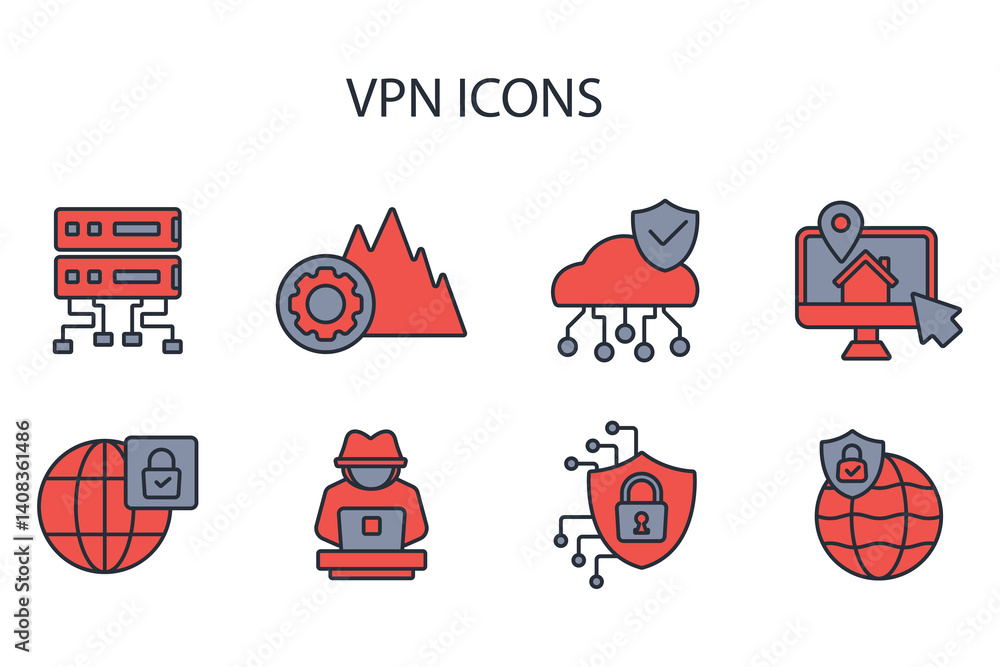 Poster vpn icon set.vector.editable stroke.linear style sign for use web design,logo.symbol illustration.