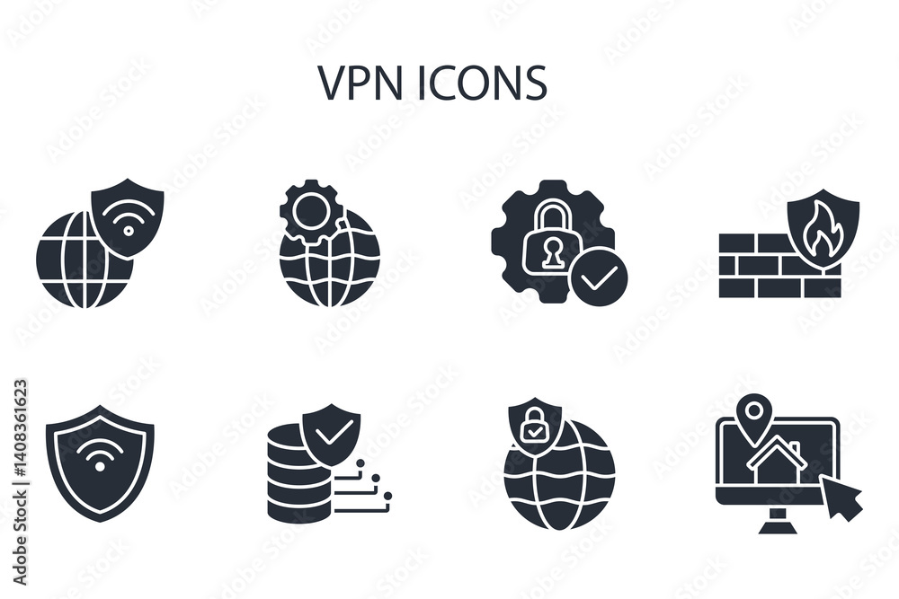 Poster vpn icon set.vector.editable stroke.linear style sign for use web design,logo.symbol illustration.