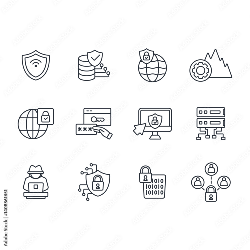 Poster vpn icon set.vector.editable stroke.linear style sign for use web design,logo.symbol illustration.