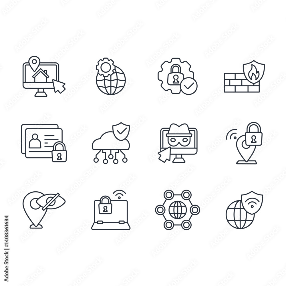 Poster vpn icon set.vector.editable stroke.linear style sign for use web design,logo.symbol illustration.
