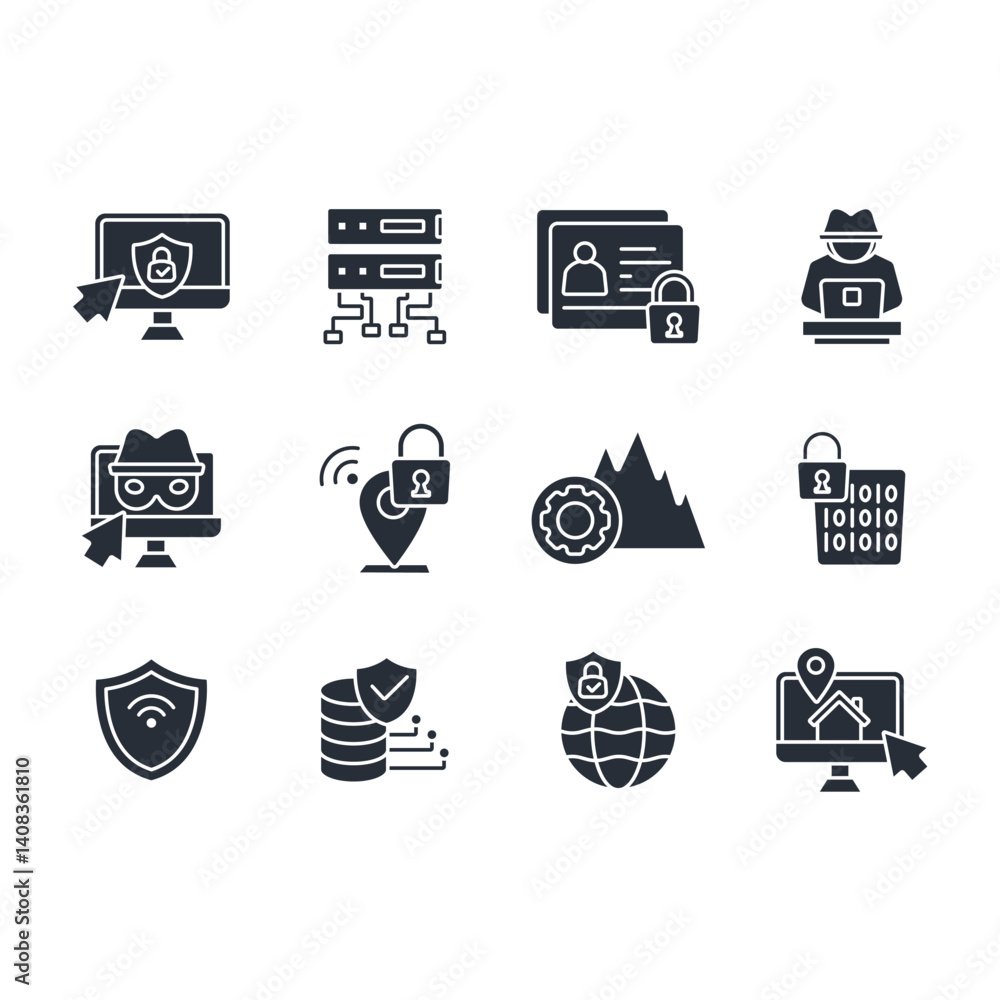 Poster vpn icon set.vector.editable stroke.linear style sign for use web design,logo.symbol illustration.