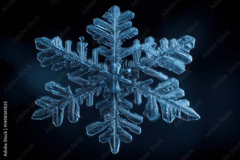 Poster detailed macro photograph showcasing the intricate design and crystalline structure of a single snow