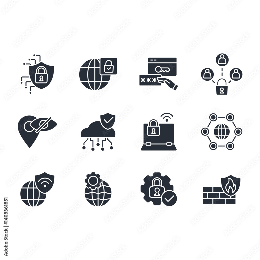 Poster vpn icon set.vector.editable stroke.linear style sign for use web design,logo.symbol illustration.