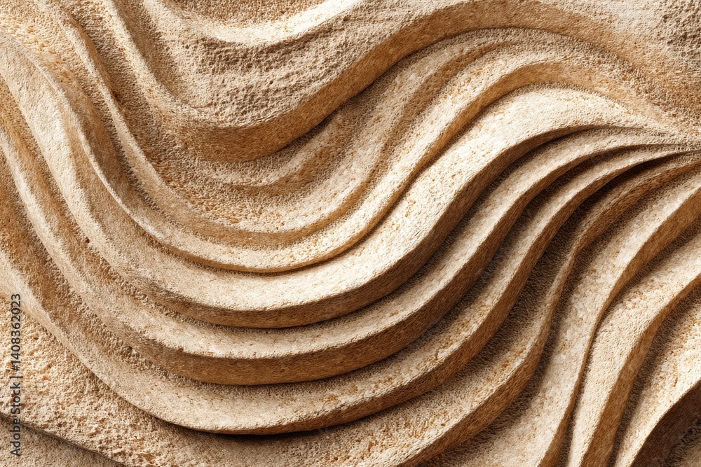 Poster a close-up of a carved sandy texture with a wavy pattern, showing depth and detail, perfect for back
