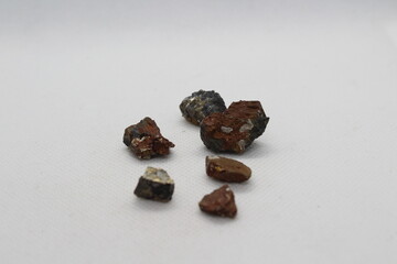 Pyrrhotite mineral isolated on a white background. Pyrite mineral isolated on a white background. Pyrrhotite or Pyrite from Baska, Frydek Mistek, Czech republic 