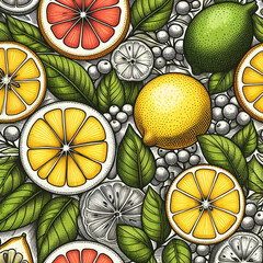 orange and lemon patérn with green leaves