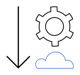 Gear for settings, cloud for storage, downward arrow for data transfer. Ideal for tech, data, downloads, cloud storage, software, innovation simple landing page