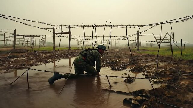 Soldiers in military training.