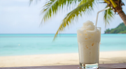 Refreshing Frozen Cocktail on a Tropical Beach Perfect Vacation Escape