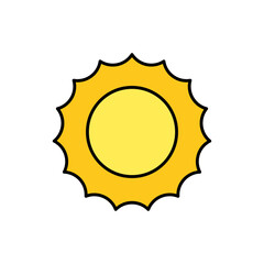 Bright sun icon with yellow tones and bold outline in cartoon style
