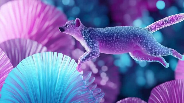 A glowing abstract lemur in vibrant pointillist style
