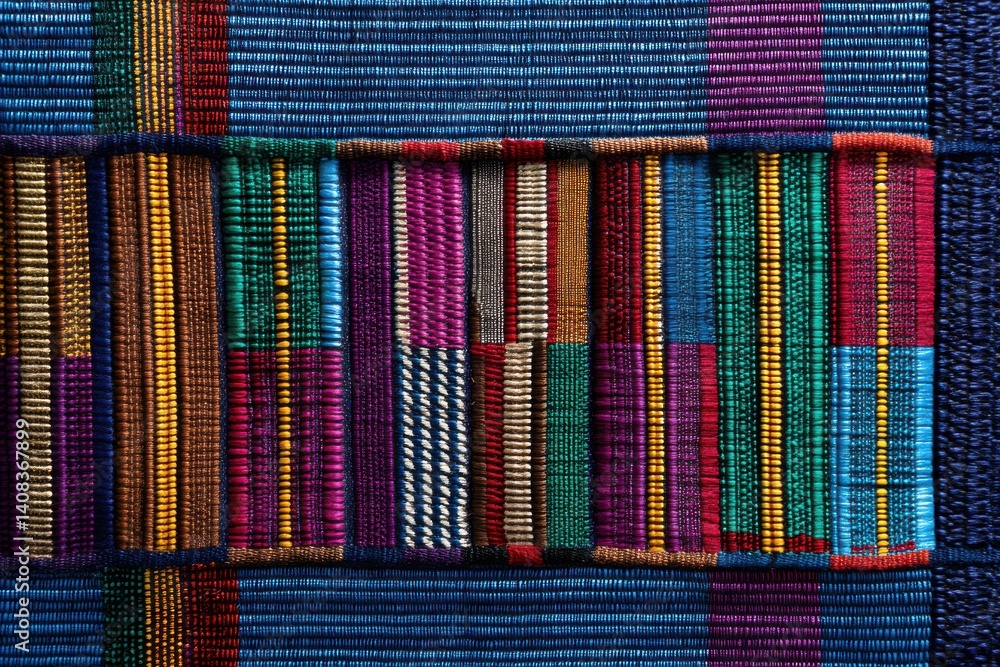 Aufkleber a vibrant and detailed close-up of woven fabric with intricate colorful patterns, showcasing a rich 