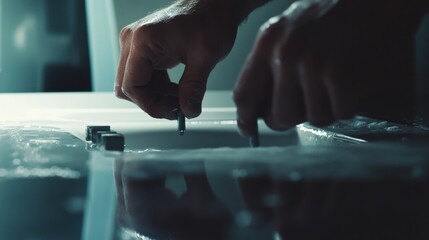 Plumber installing a toilet in a modern bathroom. Featuring precision and expertise