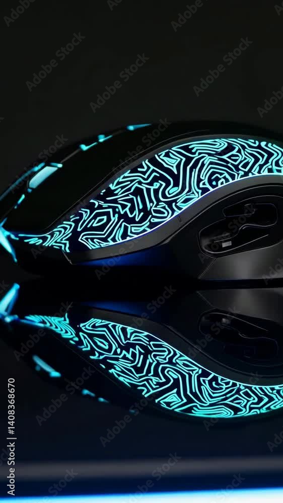Poster dynamic pulsating patterns on futuristic gaming mouse rotate gracefully