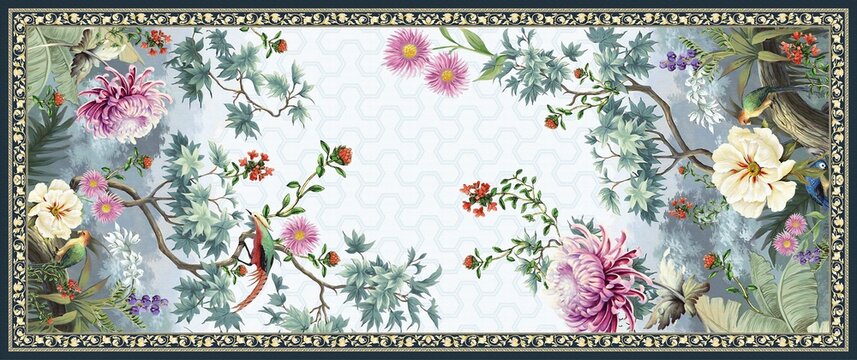 Digital Dupatta Textile design floral flower abstract dupatta with background texture colorful fancy seamless design