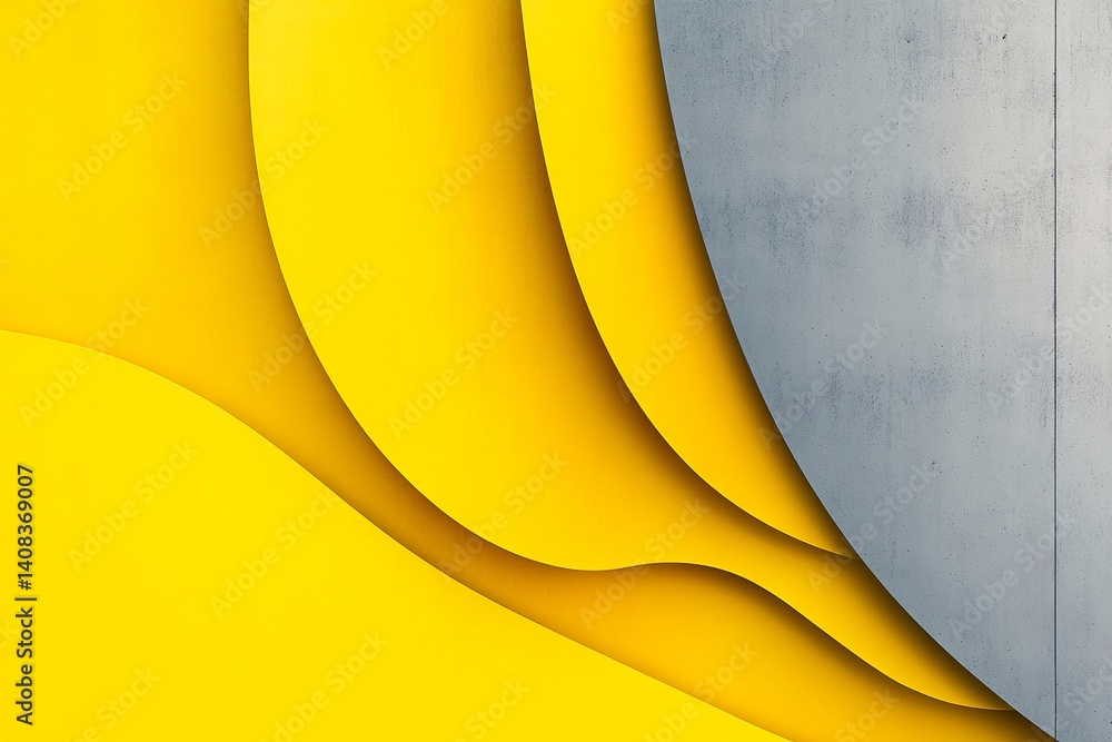 Poster abstract yellow waves against a gray wall creating a modern and artistic composition design element