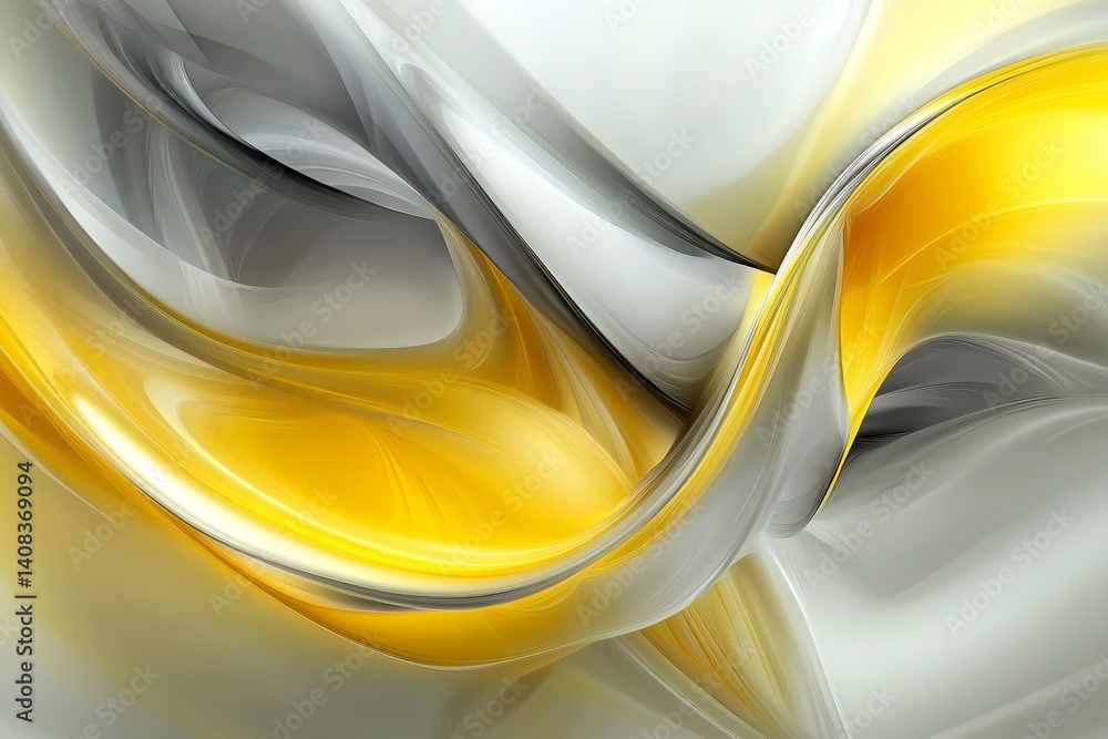Poster abstract flowing shapes in yellow, gray, and white creating a dynamic and modern design element art