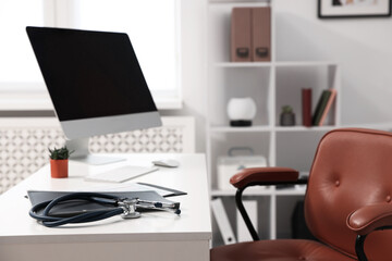 Doctor's workplace with computer in medical office