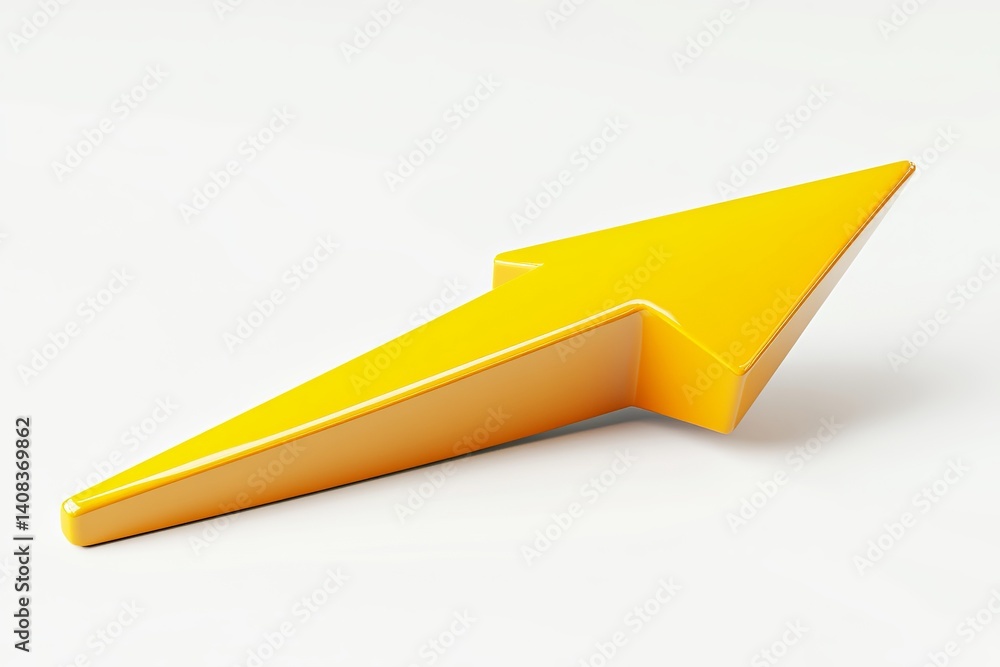 Poster a yellow arrow pointing up and to the right on a white background in a studio setting